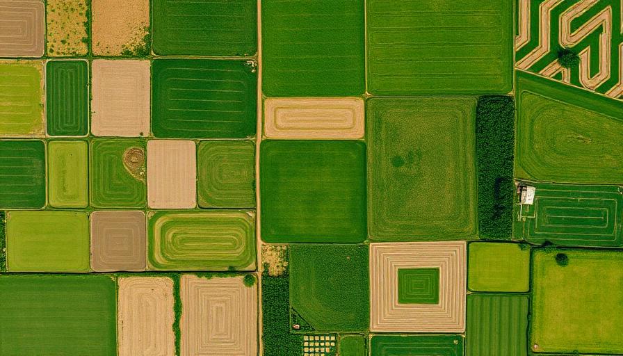 Satellite view of farmland and biomass crops